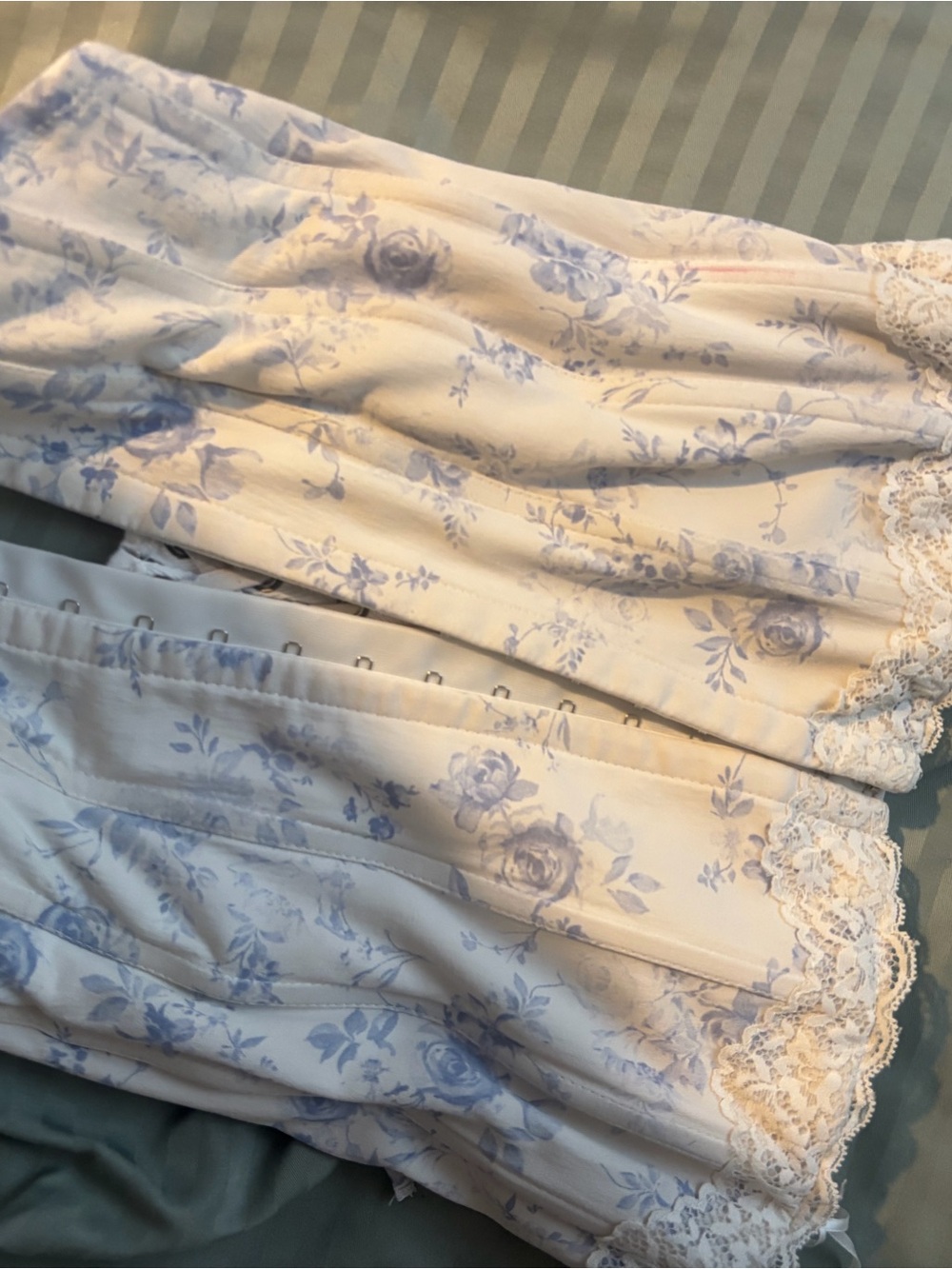 Blue Floral Lace Trim Corset Top